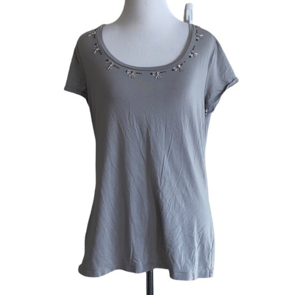 5/$30 🎈 Ann Taylor women’s‎ large grey beaded neck tee
